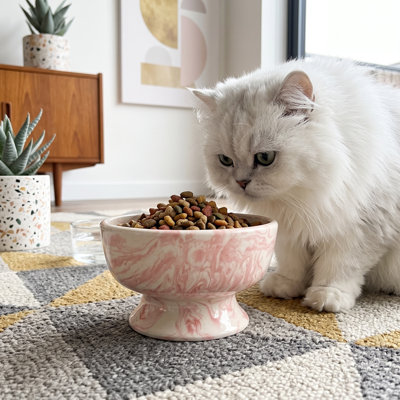 Modern Pink Ceramic Elevated Pet Food and Water Bowl (5.9'' Dia x 3.1'' H)
