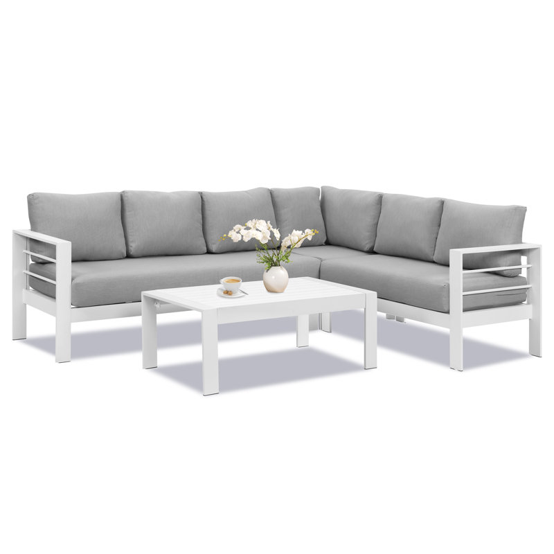 Ensemble de conversation modulaire 4 pièces avec coussins, Structure blanche / coussin gris clair