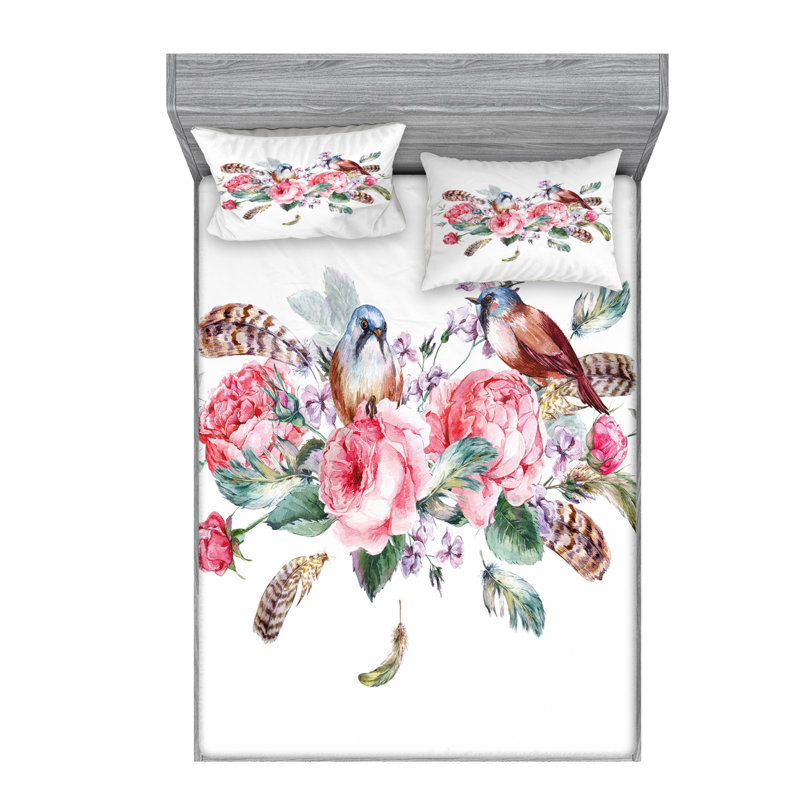 Microfiber Floral Sheet Set, Full/Double Sheet Set with Fitted Sheet