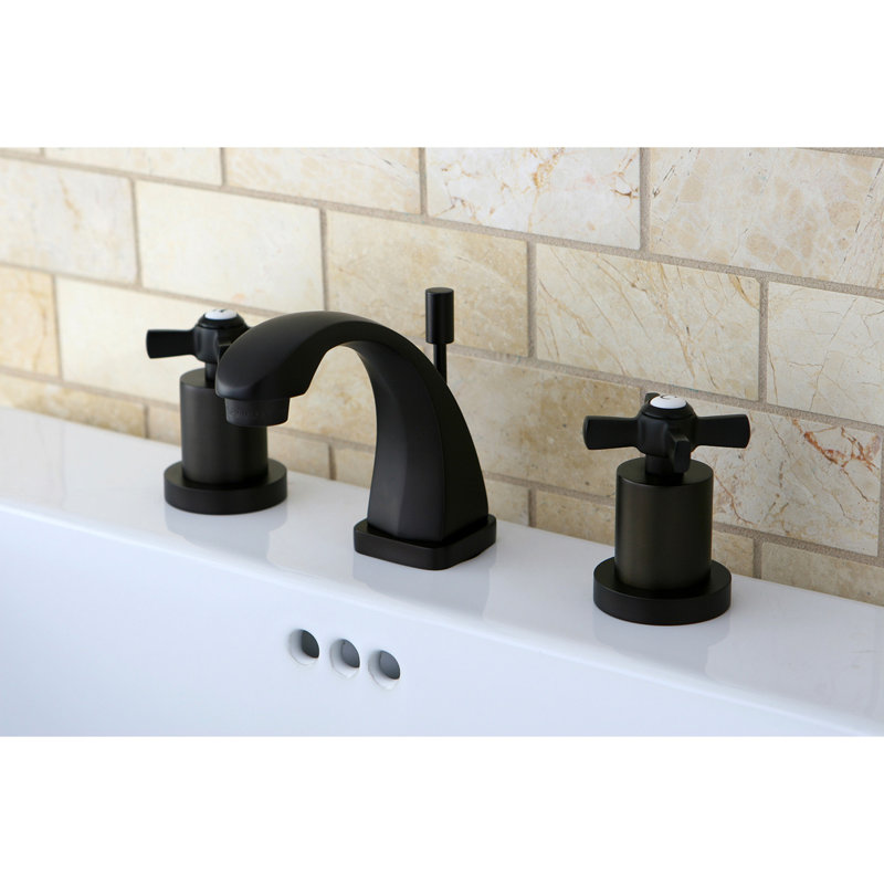 Kingston Brass Millennium Two-Handle 3-Hole Deck Mount Widespread Bathroom Faucet with Brass Pop-Up Drain, Oil Rubbed Bronze