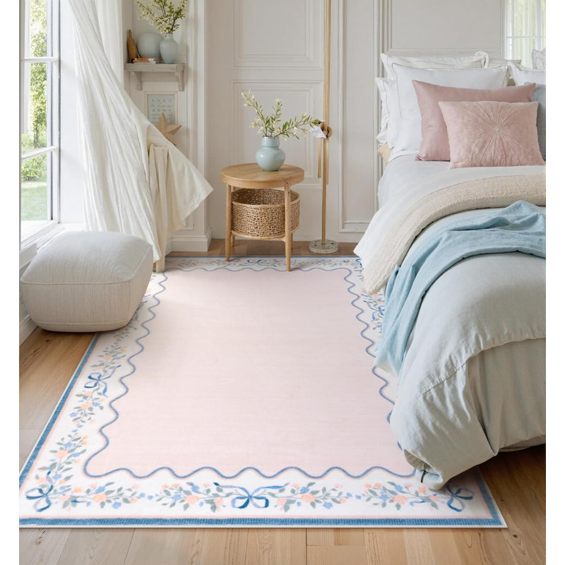  Floral Area Rug, Boho Rugs for Living Room, Low Pile Soft Washable Rug for Bedroom Aesthetic, Rectangle 5' x 7'