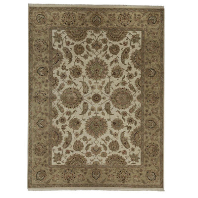 Tapis oriental vert en laine noué à la main 9 pi 1 po x 12 pi 2 po Oriental