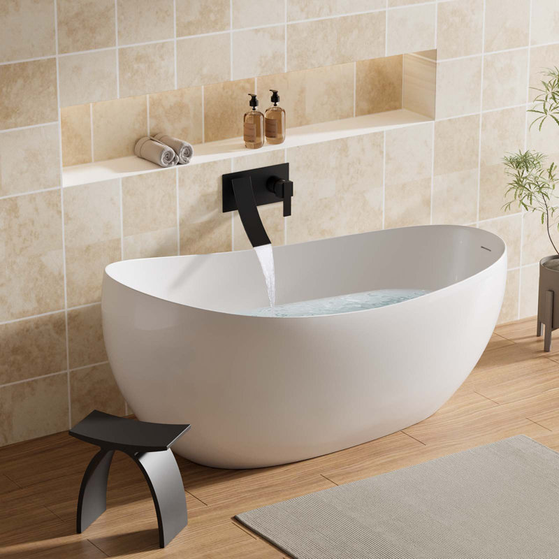 Waterfall Wall-Mounted Single-Handle Modern Bathroom Faucet , Matte Black