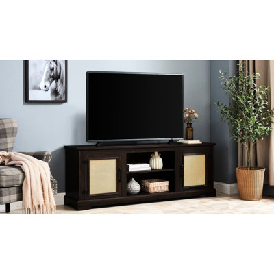 Console de 70 po avec décoration naturelle et grand espace de rangement, l 65 po x P 15,32 po x H 23,16 po
