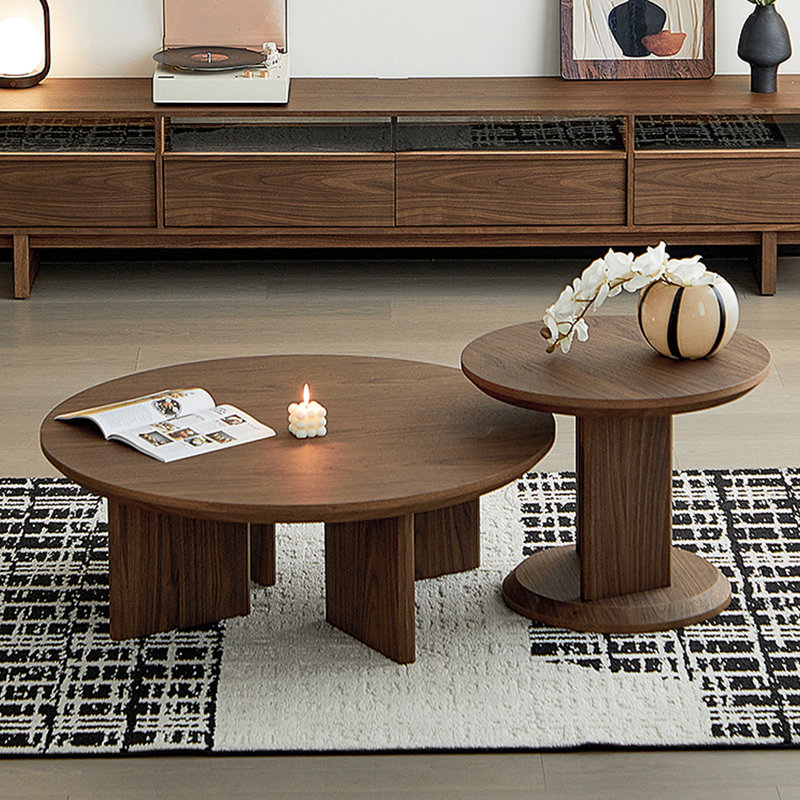 Table basse ronde de style ancien salon, Noyer, Noyer clair