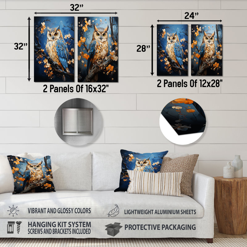 «Enchanted Forest Sentinels Owl», ensemble de 2 reproductions d'art mural en métal, H 32 po x l 32 po
