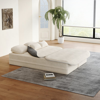 75''2-In-1 Foldable Sofa,Convertible Sleeper Foam Sofa Bed With Multi Functional Blanket, Corduroy Floor Folding Sofa Bed,  Floor Sofa Lounge Sofa For Living Room Bedroom Lounge Studio