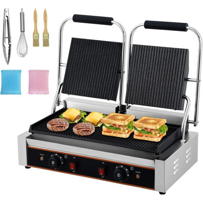 Electric Sandwich Panini Maker, Commercial Panini Grill with Temp Control & 9" x 9" Cooking Surface for Hamburger Steak Bacon, Stainless Steel Sandwich Press Grill, 110V/220V