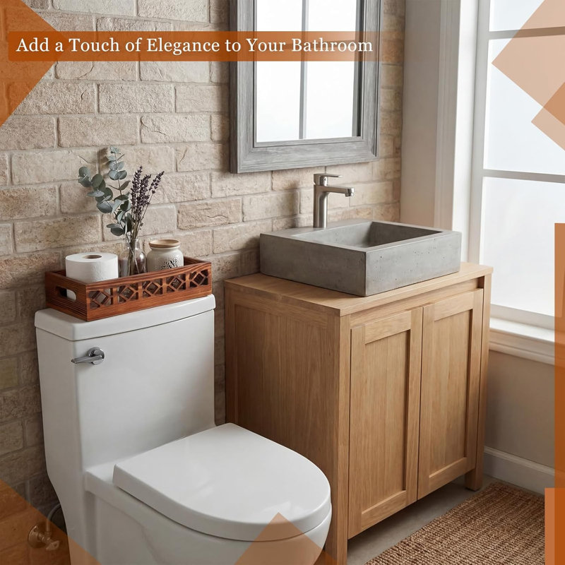 Paquet de 2 paniers de réservoir de toilette en bois brun avec poignées en bois et poignées en bois