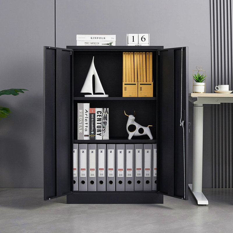 Metal Storage Cabinet with Locking Doors and Adjustable Shelf, Folding Filing Storage Cabinet , Folding Storage Locker Cabinet for Home Office,School,Garage, Black