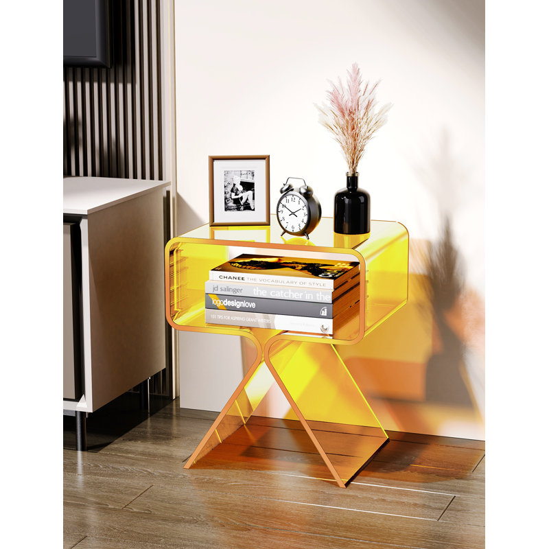 Betzabet Acrylic Side Table, Bedside Table Nightstand, Yellow