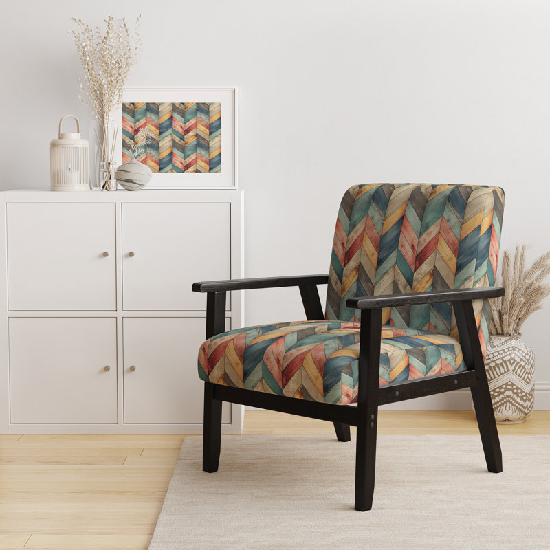 Cantina Upholstered Armchair, Pink/Blue/Gray, Black Square Arms