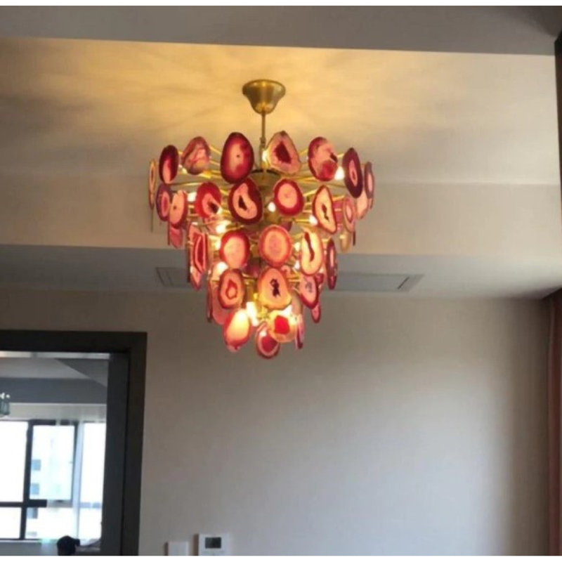 Lustre suspendu en agate Kallol Light, Rose multicolore, Laiton poli, 22” Length x 22” Width x 40” Height