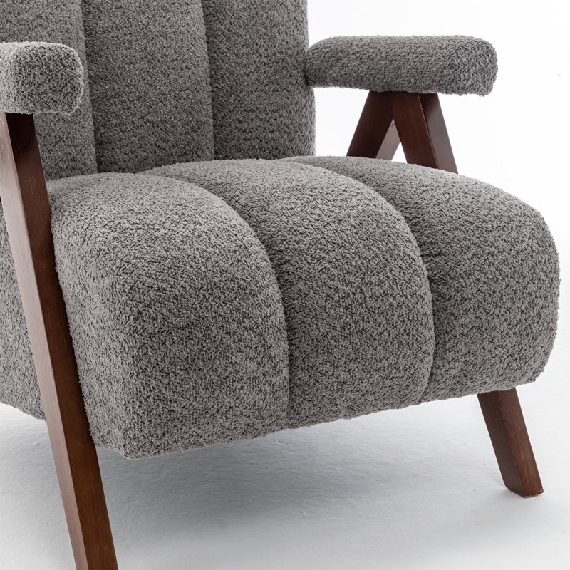 Fauteuil Dormon rembourré avec pieds en bois massif, Gris