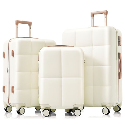 Luggage Set of 3, Airline Certified Carry-on Luggage with Cup Holder, ABS Hard Shell Luggage with Spinner Wheels