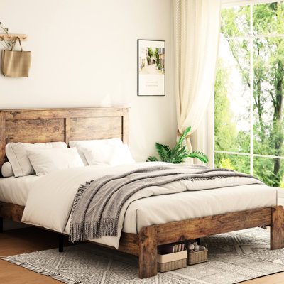King Size Wood Platform Bed Frame, Noise - Usage, No Box Spring Needed, Easy 45 Minute Assembly, Big Under Storage, Dark Brown Industrial Look Usage Scenario, Space, Metal &