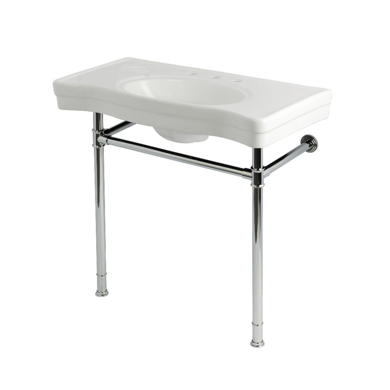 Lavabo console en laiton 36 pouces avec pieds en acier inoxydable Kingston Kingston Imperial (8 pouces, 3 trous), Chrome poli