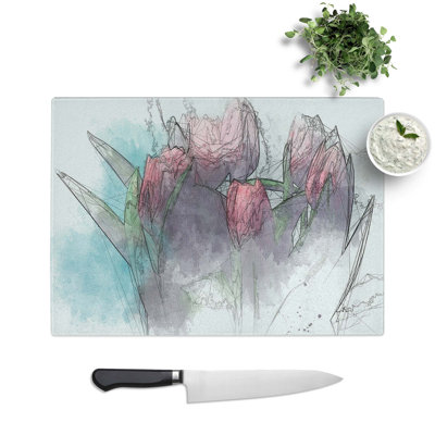 Tempered Glass Bouquet of Tulips Chopping Board