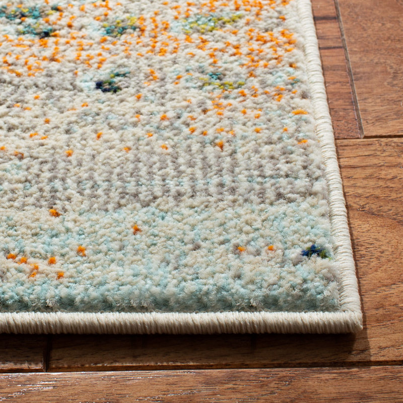 Tapis beige / bleu marine à motif abstrait Felty, Tapis de couloir 2 pi 2 po x 12 pi