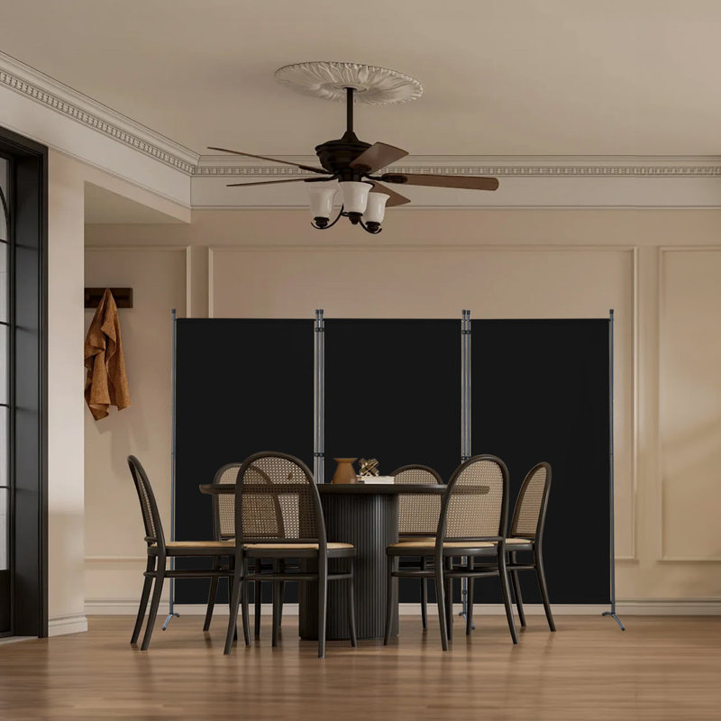 243cm W x 169cm H 3 - Panel Metal Folding Room Divider, Black