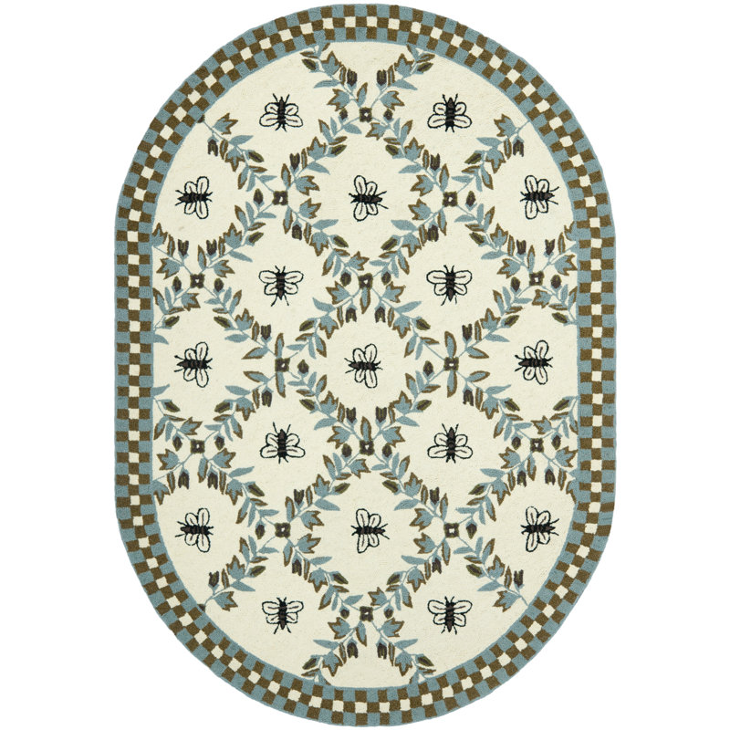 Tapis ivoire en laine touffeté à la main Hollander, Ovale 7 pi 6 po x 9 pi 6 po