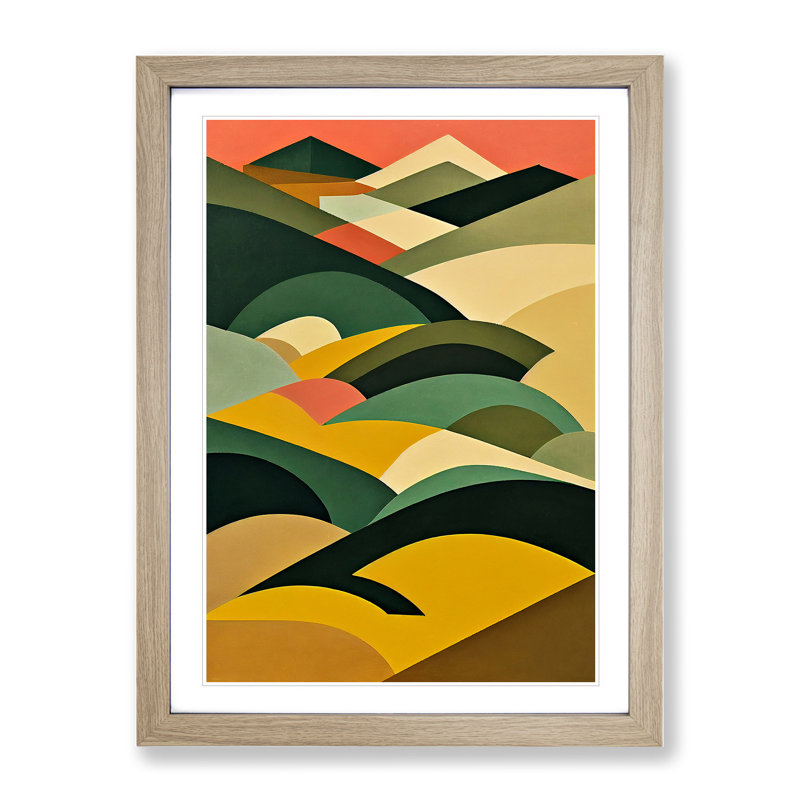 Abstract Mountain Landscapes No.2 - Print, Oak Framed Paper, White, 46cm H x 34cm W x 3cm D