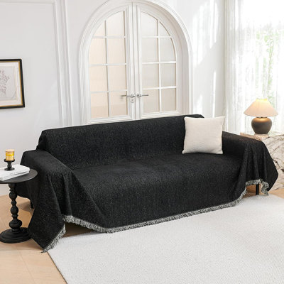 Black Couch Cover For 2 Cushion Sofa, Sectional L Sha...