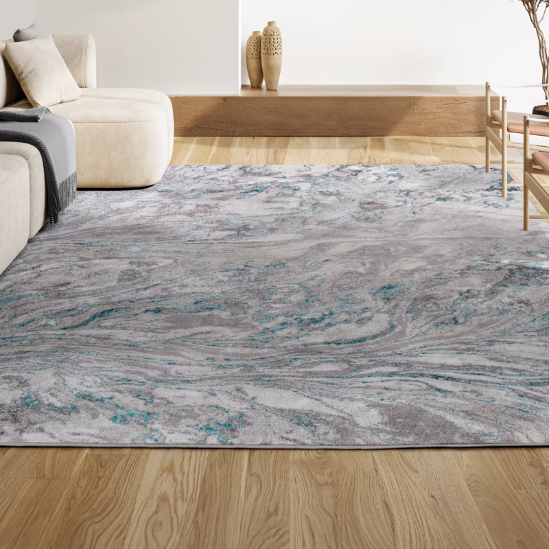 Tapis gris / turquoise Swirl, Rectangle 7 pi 8 po x 10 pi