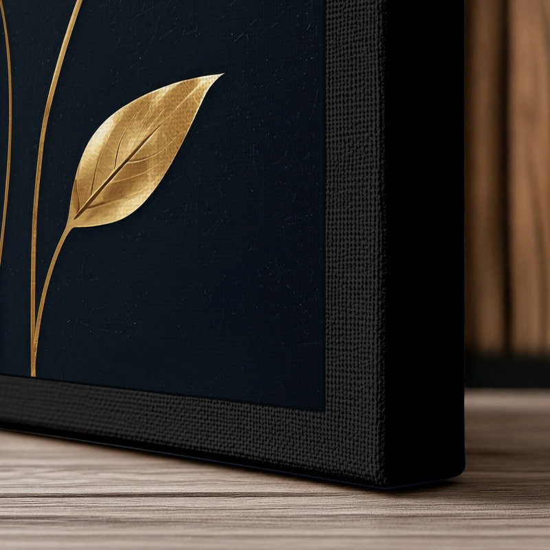 Golden Blooms Botanical 1 Piece Wrapped Canvas Wall Art, 18x12 - 45.7 x 30.5 cm, Black Border