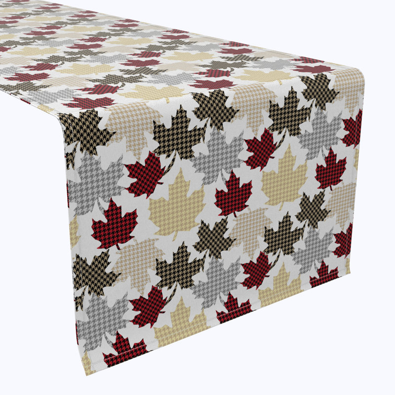 Table Runner, 100% Cotton, Houndstooth Maple Leaves, 72" x 16"