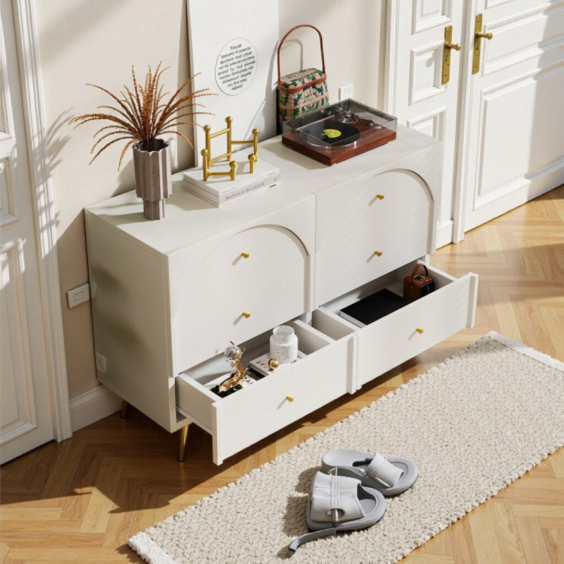 Buffet moderne blanc crème avec pieds en métal - 6 tiroirs et 2 portes pour le rangement de la salle à manger