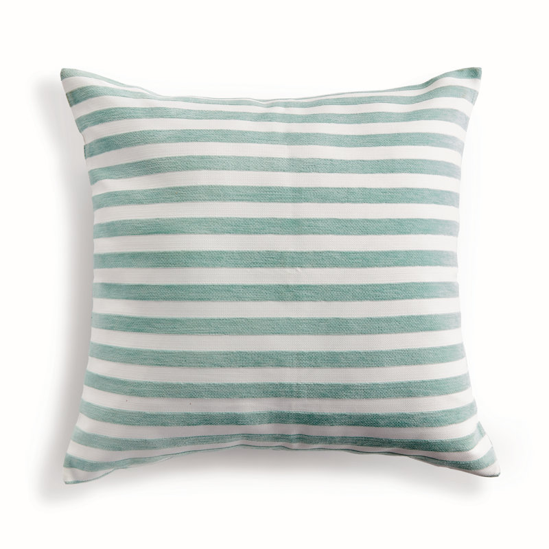 Striped Indoor/Outdoor Reversible Throw Pillow, Seafoam, Square 24"