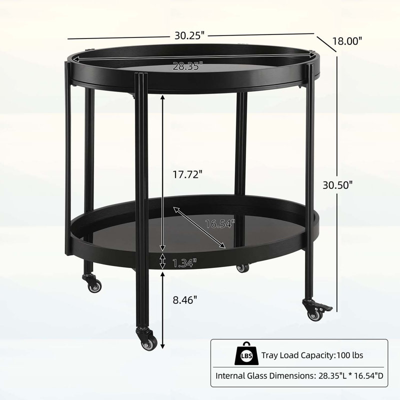 Table d'appoint ovale avec 2 tablettes, durable et élégante pour le divertissement à domicile, Noir