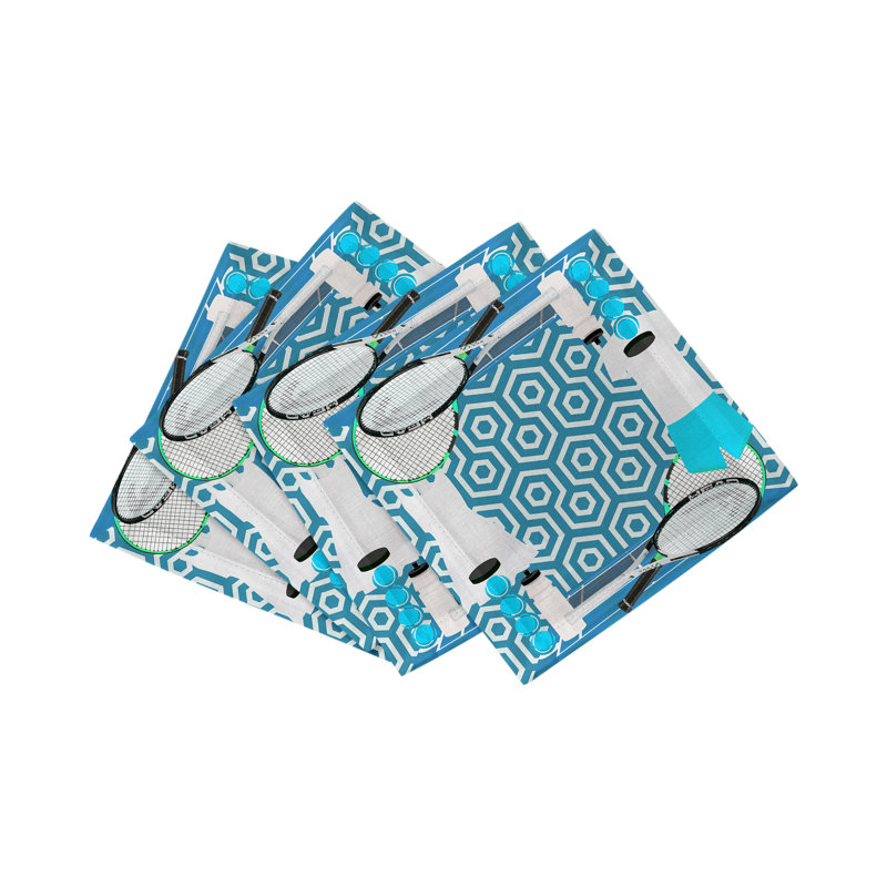 Serviettes de tennis en satin de coton, Bleu/blanc