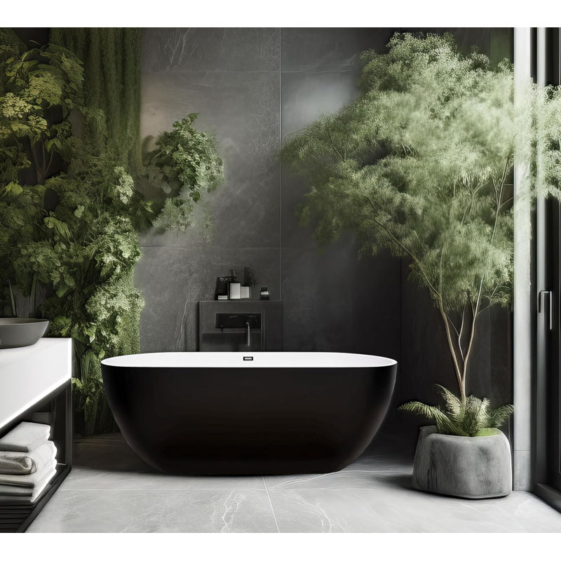 66.92" x 29.52" Freestanding Soaking Plastic / Acrylic Bathtub, Black