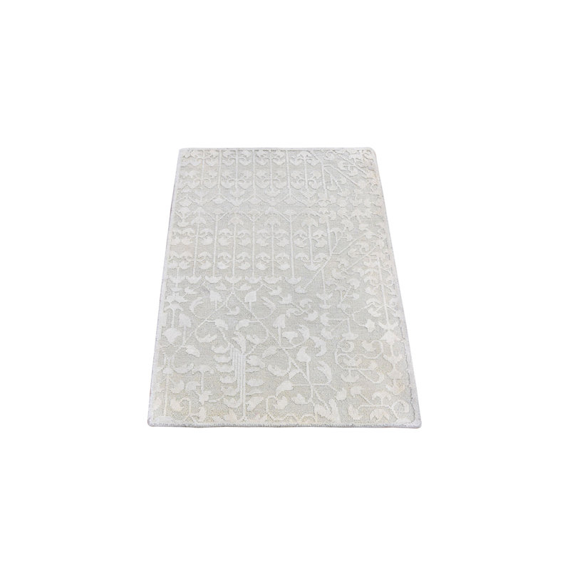 Tapis ivoire noué à la main de conception unique 2 pi x 3 pi 4 po Frayia