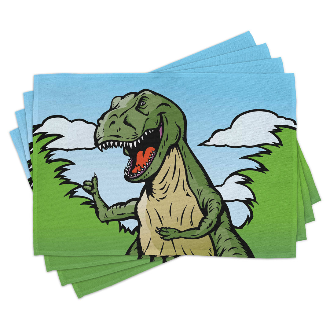 Platzdeckchen 4er-Set, Cartoon T-Rex Funny, dunkelgrün blassblau