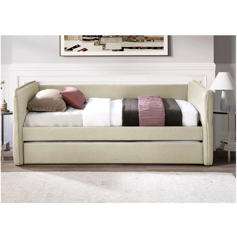Daybed With a Trundle in Tan, Tan