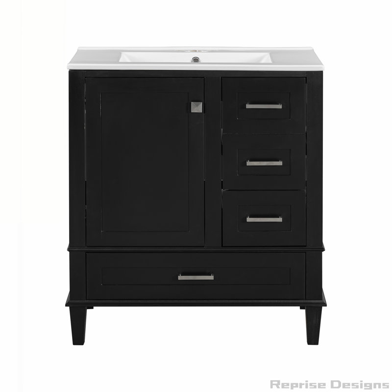 Armoire de salle de bain moderne 30 "avec lavabo, porte à fermeture douce et 3 tiroirs, Noir