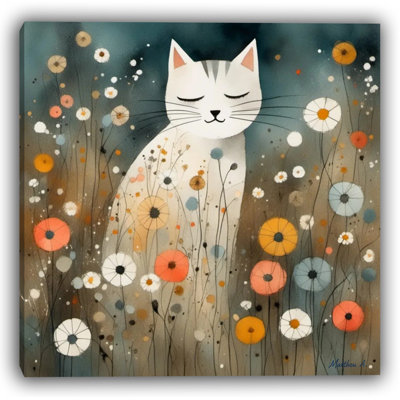 Moustaches dans la prairie - Chat parmi des fleurs sauvages