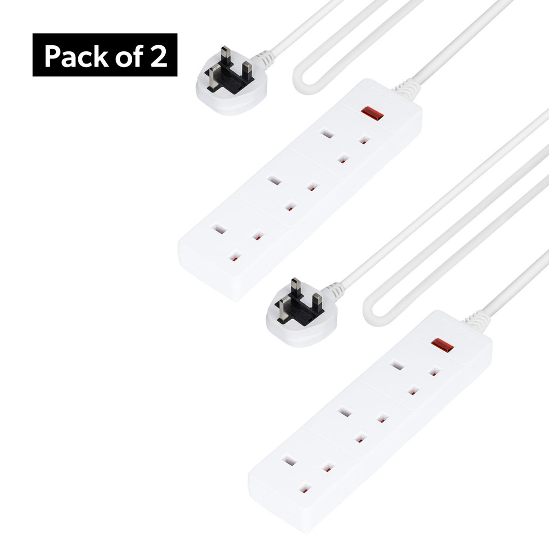 B&Q - 3 Gang Extension Lead2M Cable Pack Of 2 Neon Indicator Light - Image 2