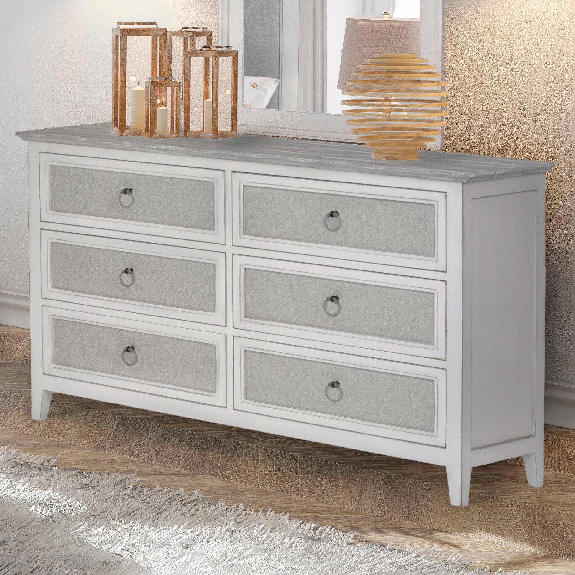 White dresser shop grey drawers