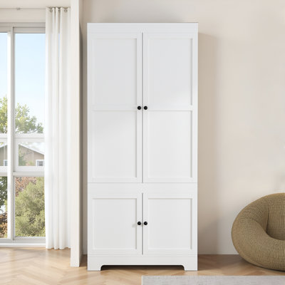 71"H Wooden Armoire Wardrobe Closet, 4 Doors Modular Closet Storage Cabinet Wardrobe Set, Shelves And Hanging Rod For Bedroom