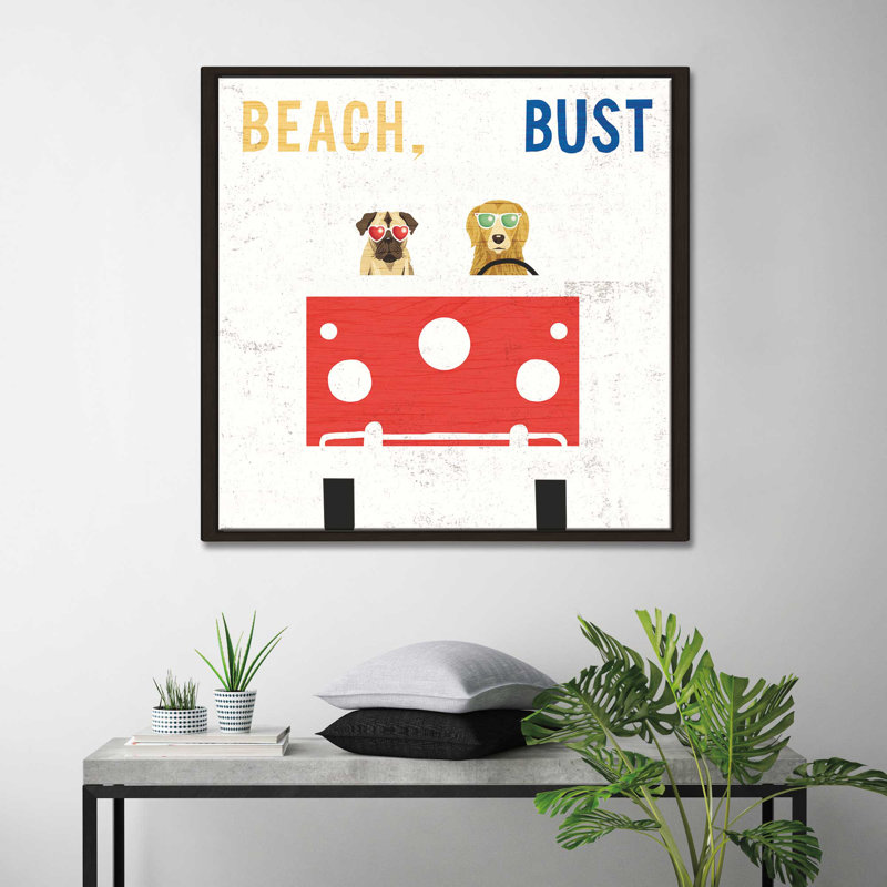 «Beach Bums Bus», impression, H 21,5 po x l 21,5 po x P 2 po, Cadre flottant espresso