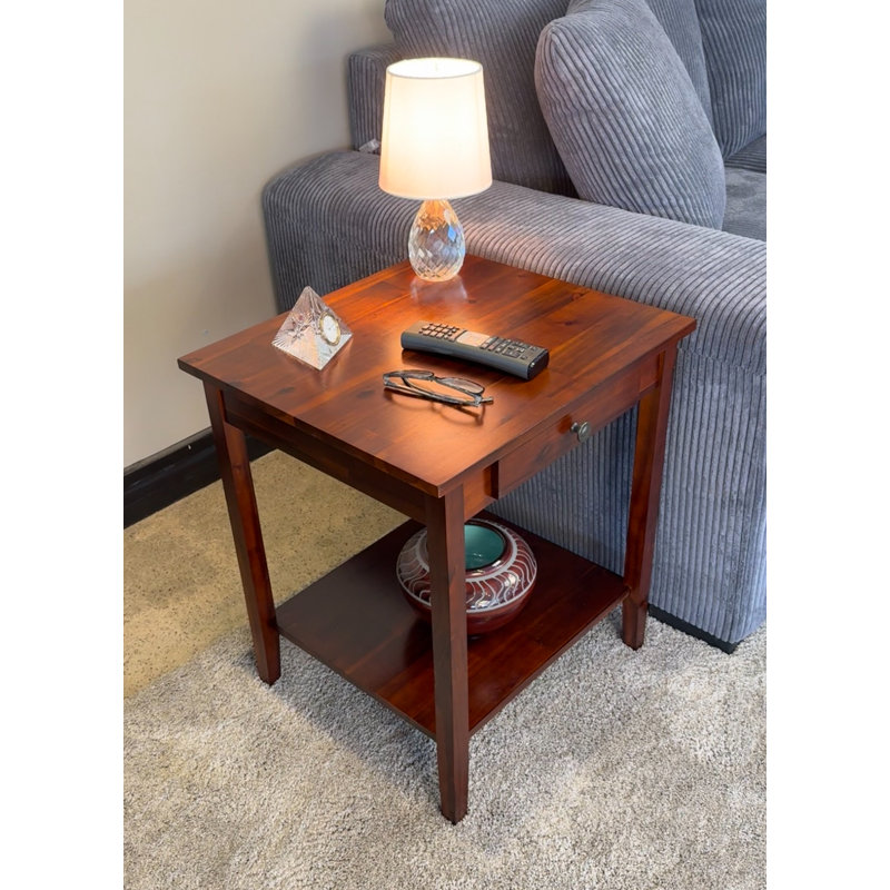 Aiydan Solid Wood End Table with Storage, Mahogany