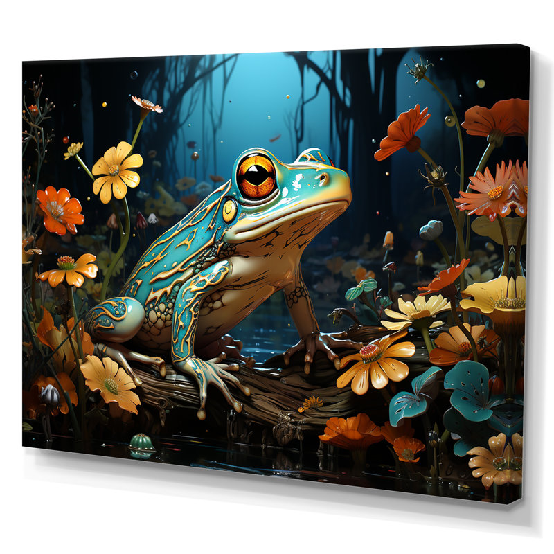 Représentation abstraite de grenouille verte - impression, H 34 po x l 44 po x P 1,5 po, Toile tendue