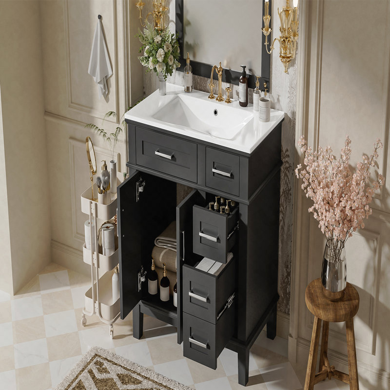 Meuble-lavabo de 30 po avec lavabo en céramique, armoire de rangement moderne avec portes à fermeture douce, tiroir profond et tiroir standard, meuble-lavabo élégant pour les petites salles de bain