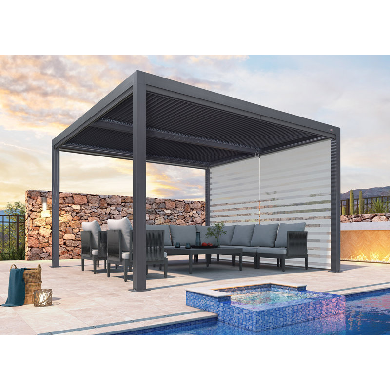 Pergola à persiennes mauve avec abat-jour roulant, Gris, 12 pi x 12 pi