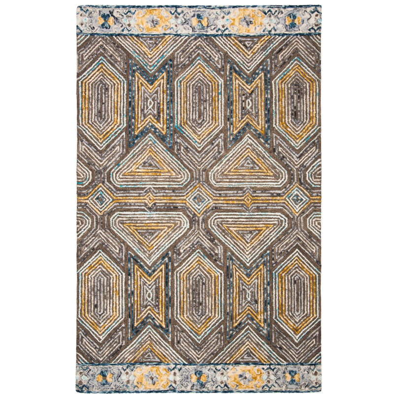 Brashear Hand Tufted Wool And Cotton Geometric Rug, Rectangle 5' x 8'
