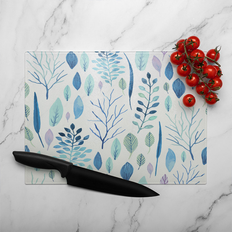 Winter Branches & Leaves Glass Chopping Board